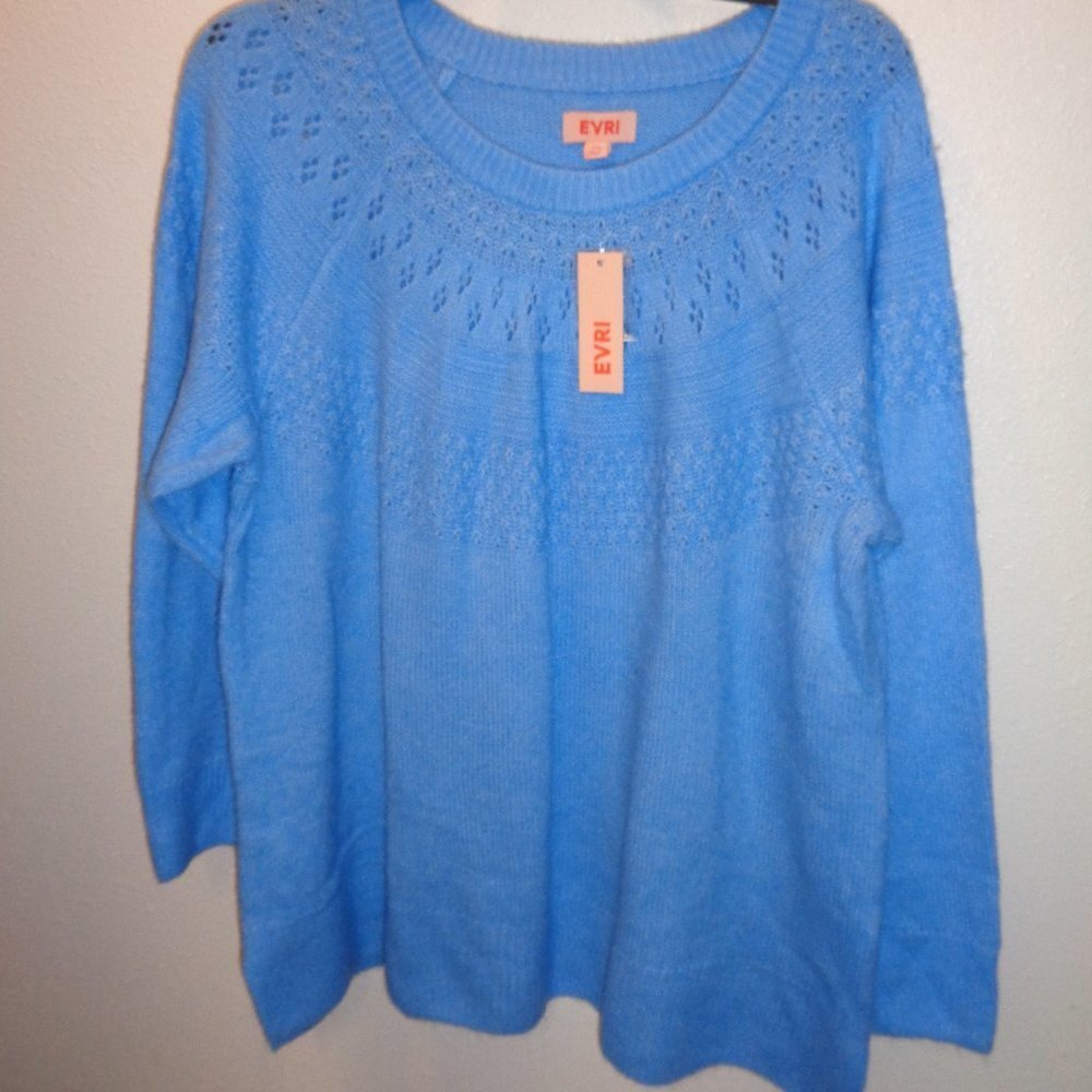 Evri Women's Plus Size Crewneck Pointelle Sweater Size 2X NWT Blue